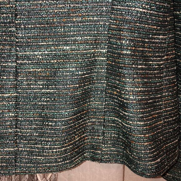 Kasper 6 Striped Elegant Evening Green White Orange Black Metallic Tweed Jacket - Picture 9 of 13